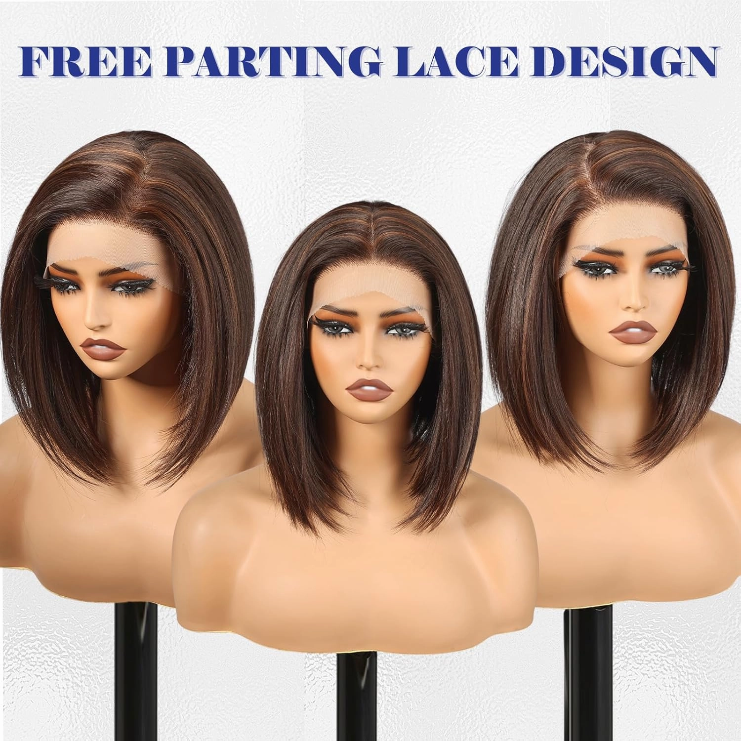 HAIRCUBE 13x6 HD Synthetic Lace Front Wig, 10 Inch Brown with Highlight Bob Wig Natural Density Hairline Straight Glueless Wig for Women Daily Use