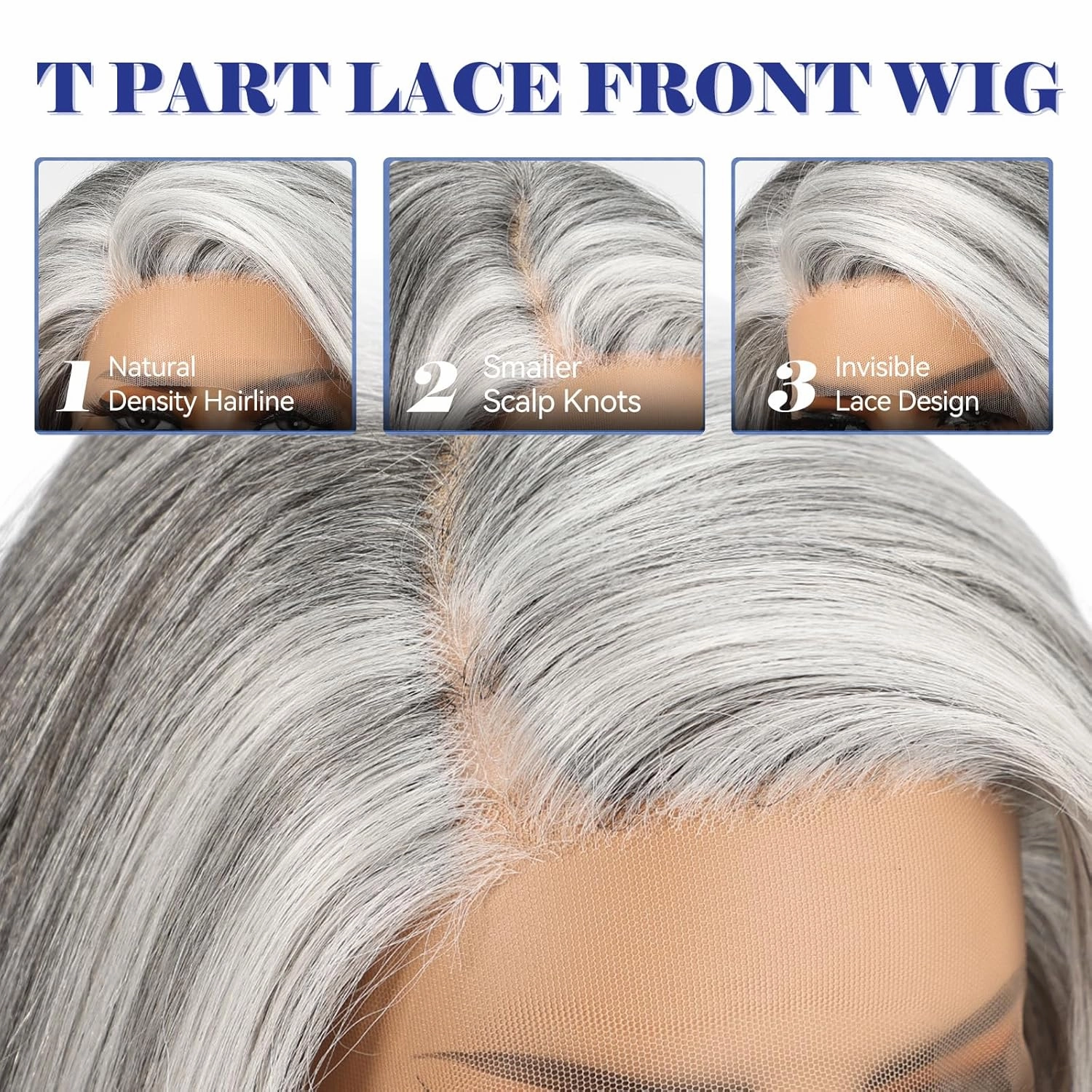 HAIRCUBE Gray Synthetic Lace Front Wig, 10 Inch Layered Glueless Bob Wig, Natural Density Hairline Wigs for Women Daily Use