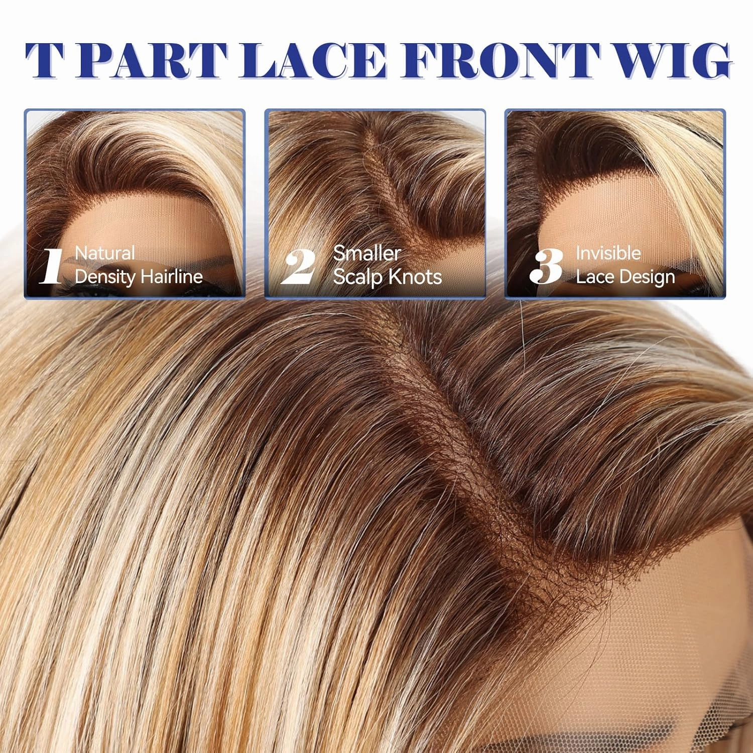 HAIRCUBE Ombre Blonde Hightlight Synthetic Lace Front Wig, 10 Inch Layered Glueless Bob Wig, Natural Density Hairline Wigs for Women Daily Use