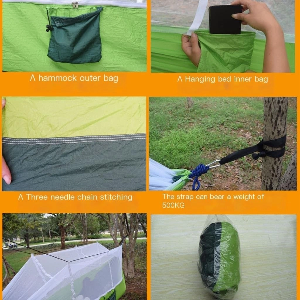 Hamock Outdoor Camping Outdoor Mosquito Net Hammock Double 210T Nylon Anti-Mosquito Parachute Cloth Air Camping Tent Hanmock(Gray)