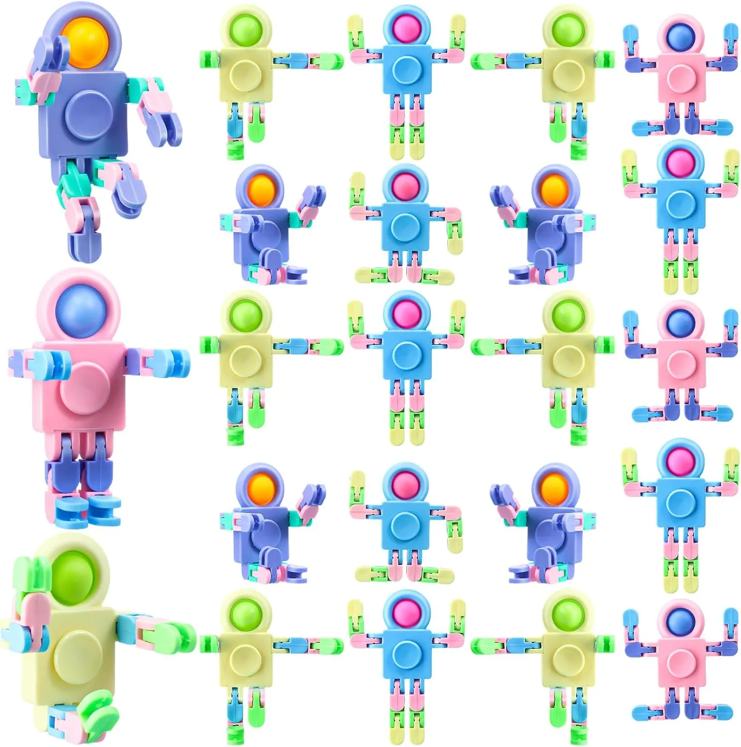 Hanaive 48 Pcs Robot Fidget Spinners Transformable Fingertip Gyro Chain Toy Deformable DIY Stress Relief Fidget Sensory Toys Adults Piñata Goodie Bag Birthday School Gift