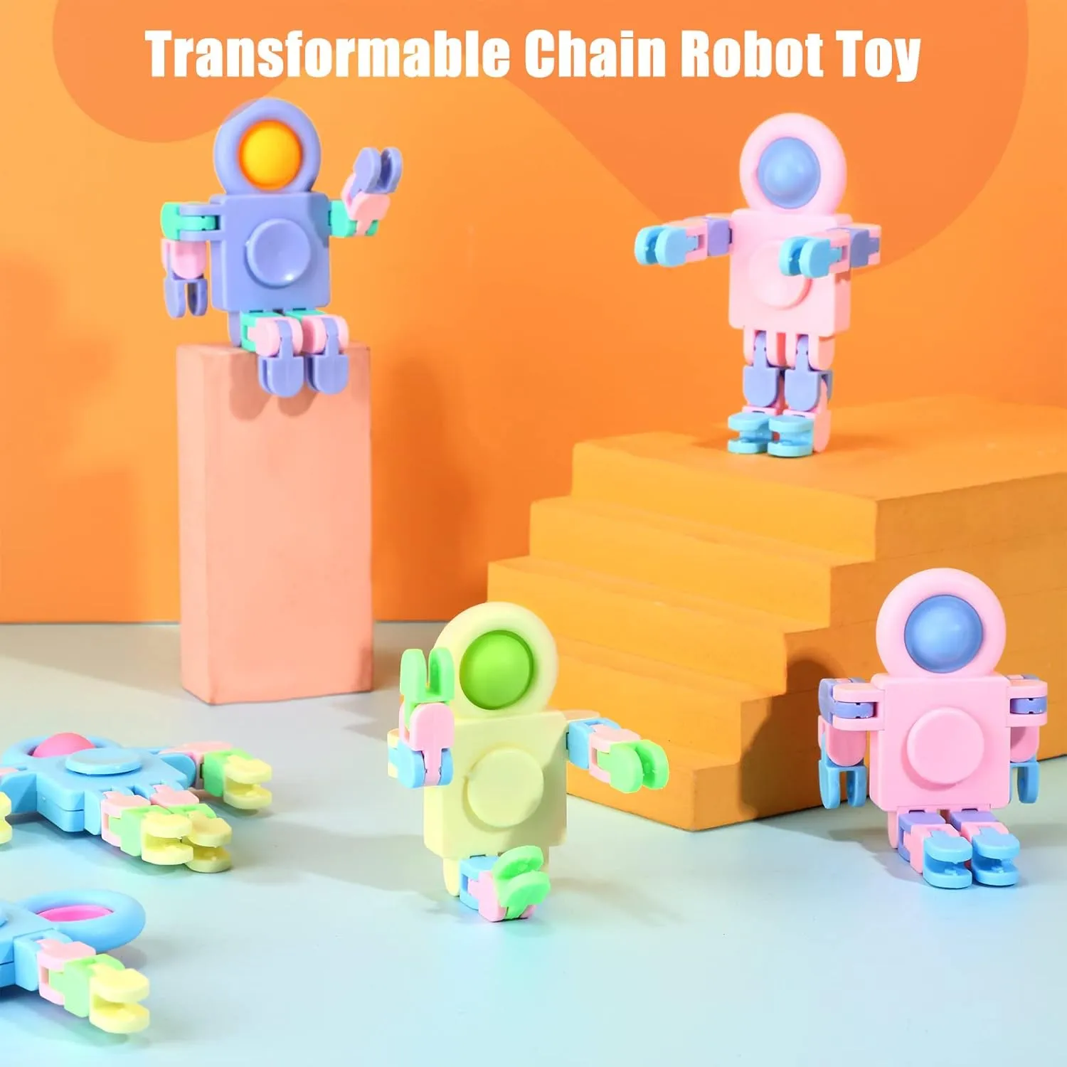 Hanaive 48 Pcs Robot Fidget Spinners Transformable Fingertip Gyro Chain Toy Deformable DIY Stress Relief Fidget Sensory Toys Adults Piñata Goodie Bag Birthday School Gift