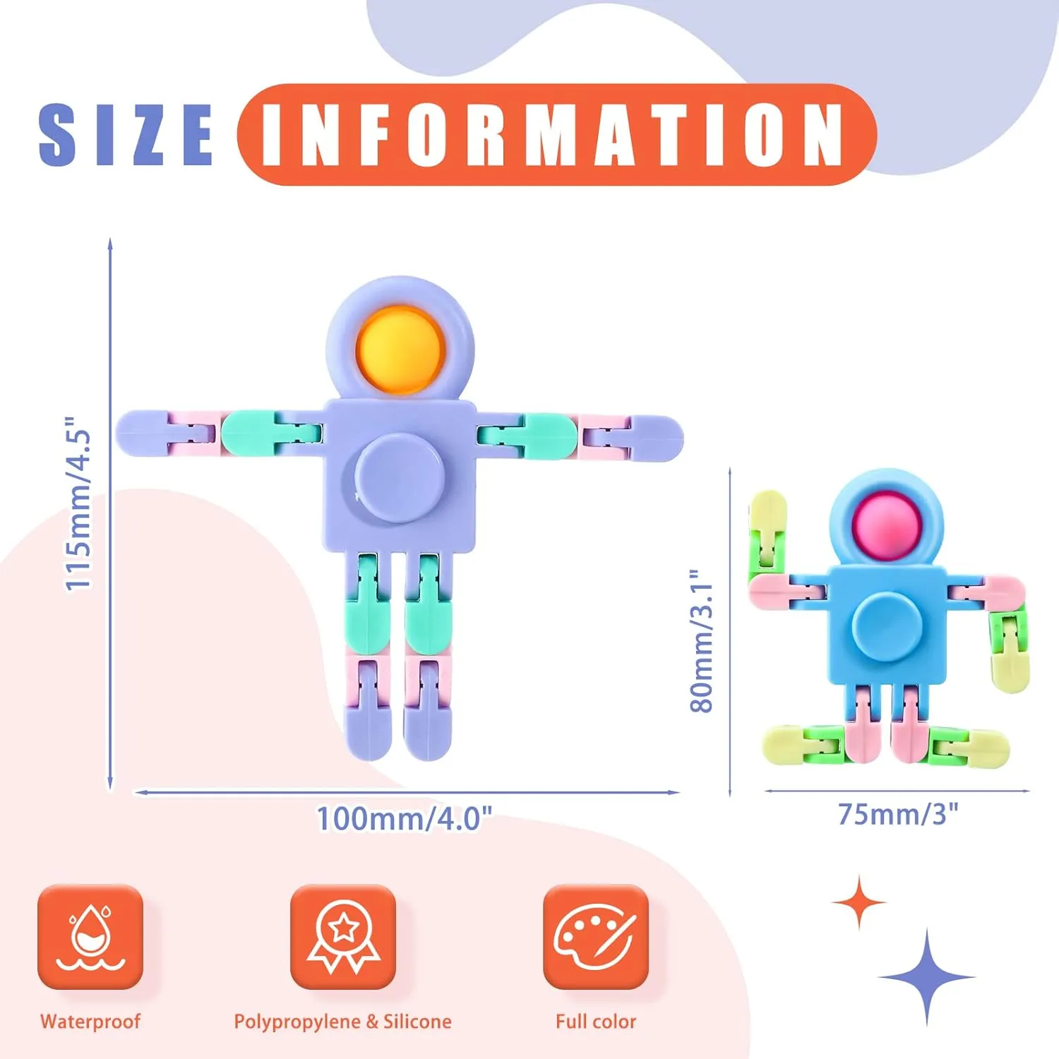 Hanaive 48 Pcs Robot Fidget Spinners Transformable Fingertip Gyro Chain Toy Deformable DIY Stress Relief Fidget Sensory Toys Adults Piñata Goodie Bag Birthday School Gift