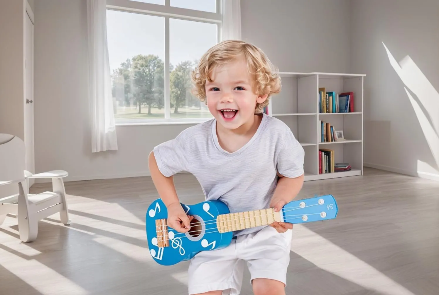 Hape Kid's Wooden Toy Ukulele in Multicolor
