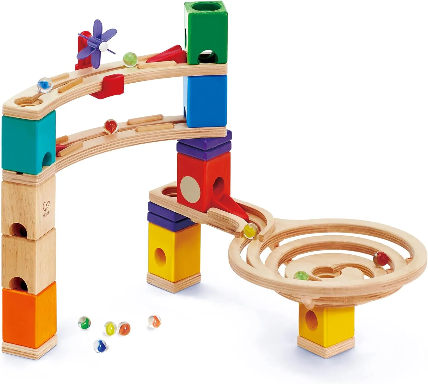 Hape Quadrilla Race to Finish Wooden Blocks with Marble Run Play