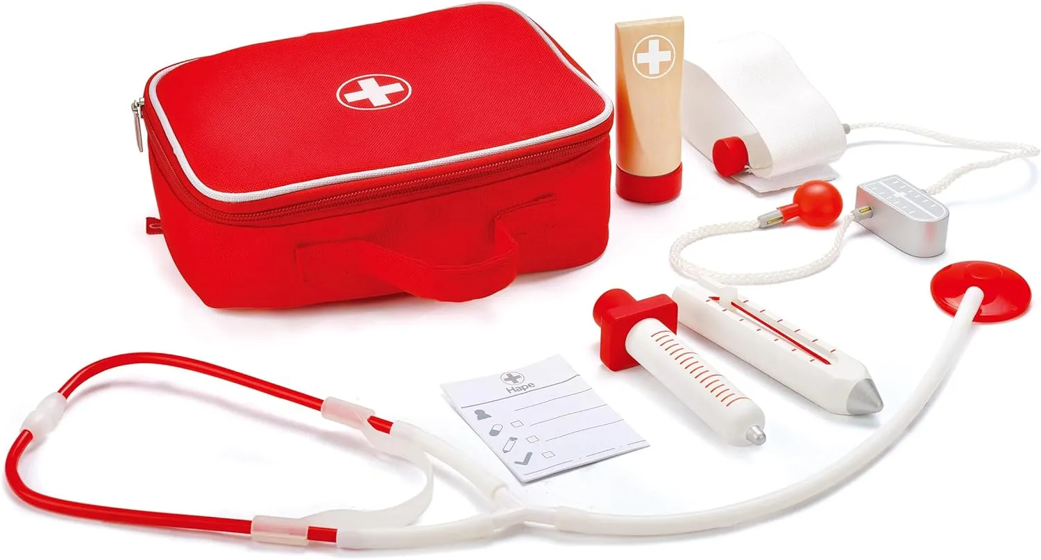 Hape Wooden Doctor on Call Role Play with a Carrying Case| Pretend Doctor Kit for Toddlers Age 3 Years and Up