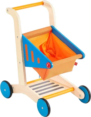 Hape Wooden Shopping Cart Pretend Play Toy| Sturdy Wooden Grocery Cart Toy for Kids