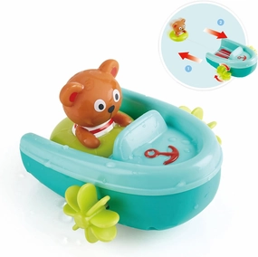 Hape Tubing Pull-Back Boat Bath Toy| Teddy Bear Floating Paddle Boat Bath Toy| Bathtub Shower Toy for Toddlers