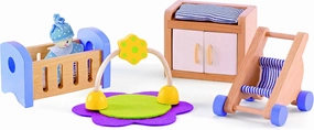 Hape Wooden Doll House Furniture Baby's Room Set with Baby| Pretend Playset for Kid’s Wooden Dollhouse
