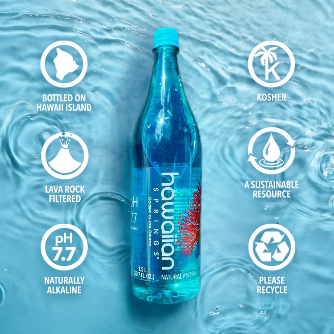 Hawaiian Springs- Natural Artesian Bottled Water | Volcanic Enhanced Alkaline Electrolytes | Sourced On Big Island, Hawaii | 500mL (Pack of 24)