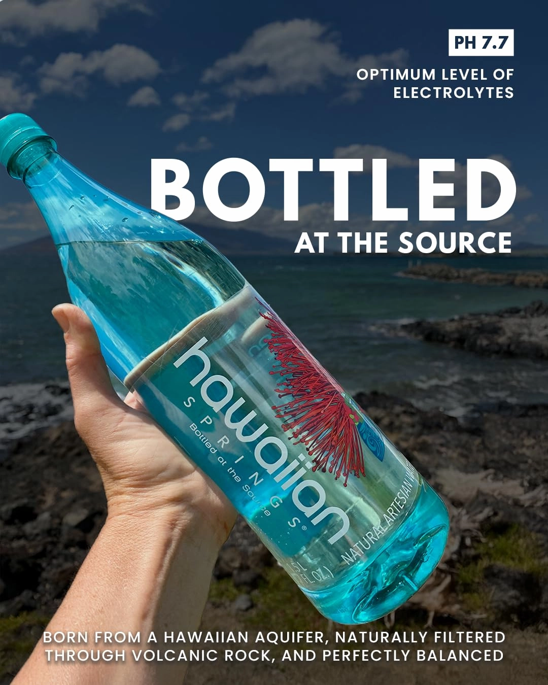 Hawaiian Springs- Natural Artesian Bottled Water | Volcanic Enhanced Alkaline Electrolytes | Sourced On Big Island, Hawaii | 500mL (Pack of 24)