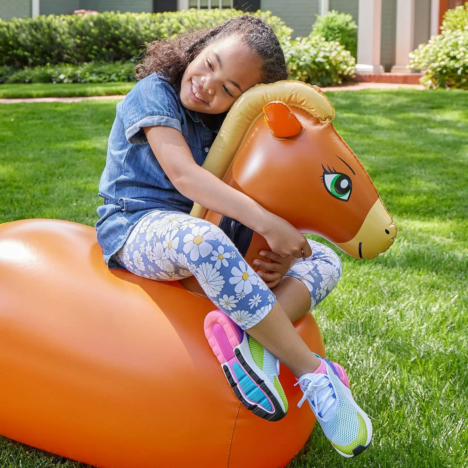 Hearthsong Hop N Go Inflatable Riding Bouncy Horse Hopping Toys for Kids Ages 5  - Ride On Bouncer Animal Hopper Jumping Toys for Outdoor Games