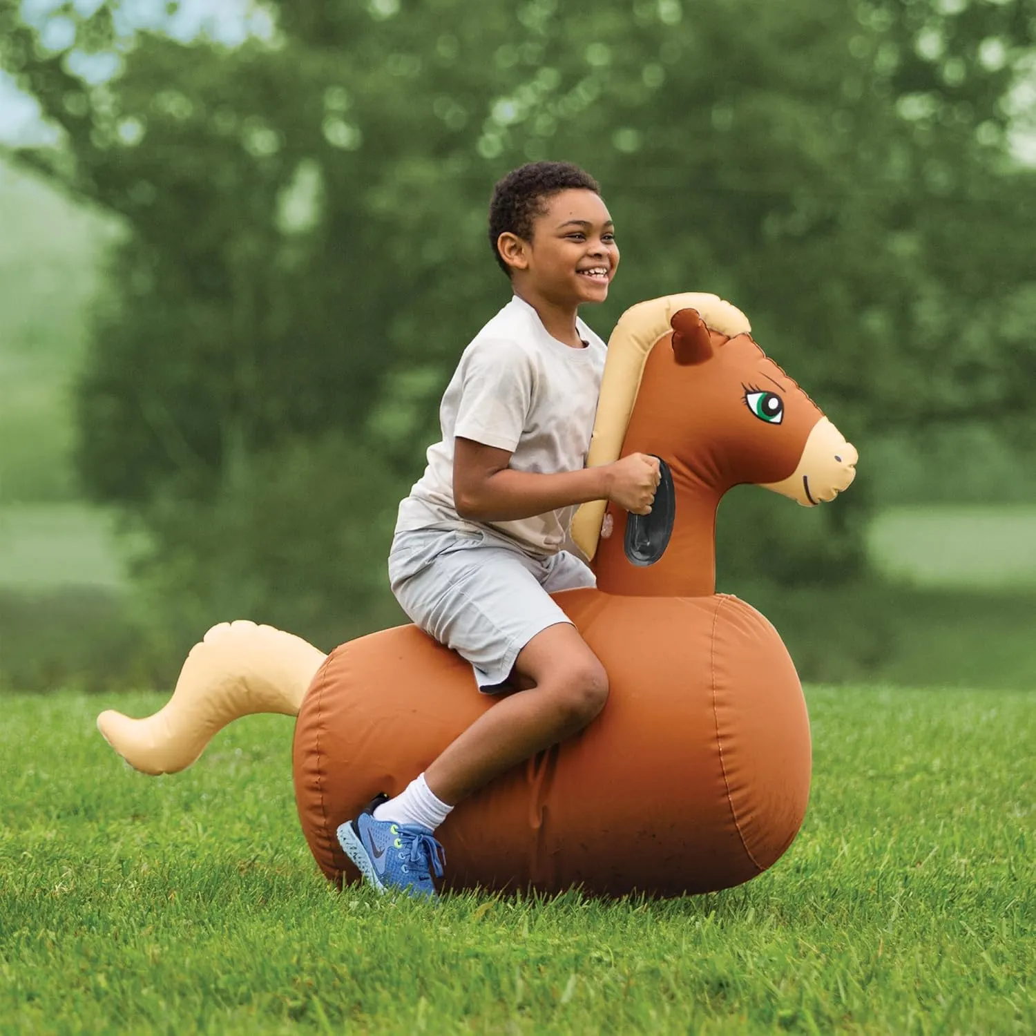 Hearthsong Hop N Go Inflatable Riding Bouncy Horse Hopping Toys for Kids Ages 5  - Ride On Bouncer Animal Hopper Jumping Toys for Outdoor Games