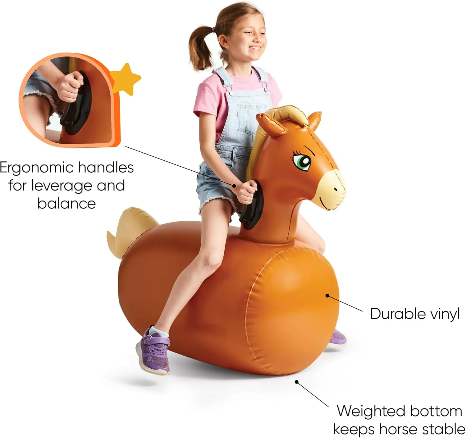 Hearthsong Hop N Go Inflatable Riding Bouncy Horse Hopping Toys for Kids Ages 5  - Ride On Bouncer Animal Hopper Jumping Toys for Outdoor Games