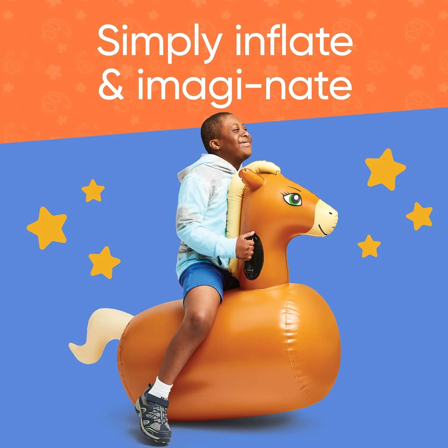 Hearthsong Hop N Go Inflatable Riding Bouncy Horse Hopping Toys for Kids Ages 5  - Ride On Bouncer Animal Hopper Jumping Toys for Outdoor Games