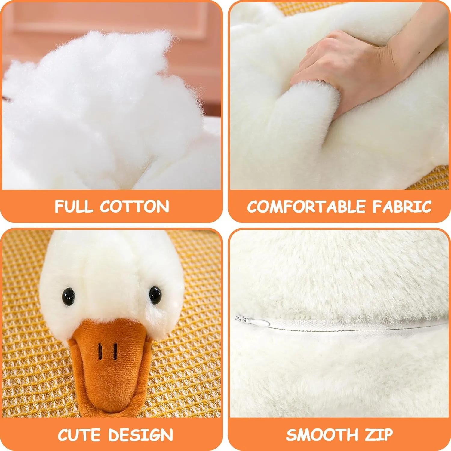 Heionia Giant Goose Stuffed Animal Soft Goose Plush Pillow Cute Duck Plush Toy Swan Plushie Sleeping Hugging Pillows（35.4inch/90cm）