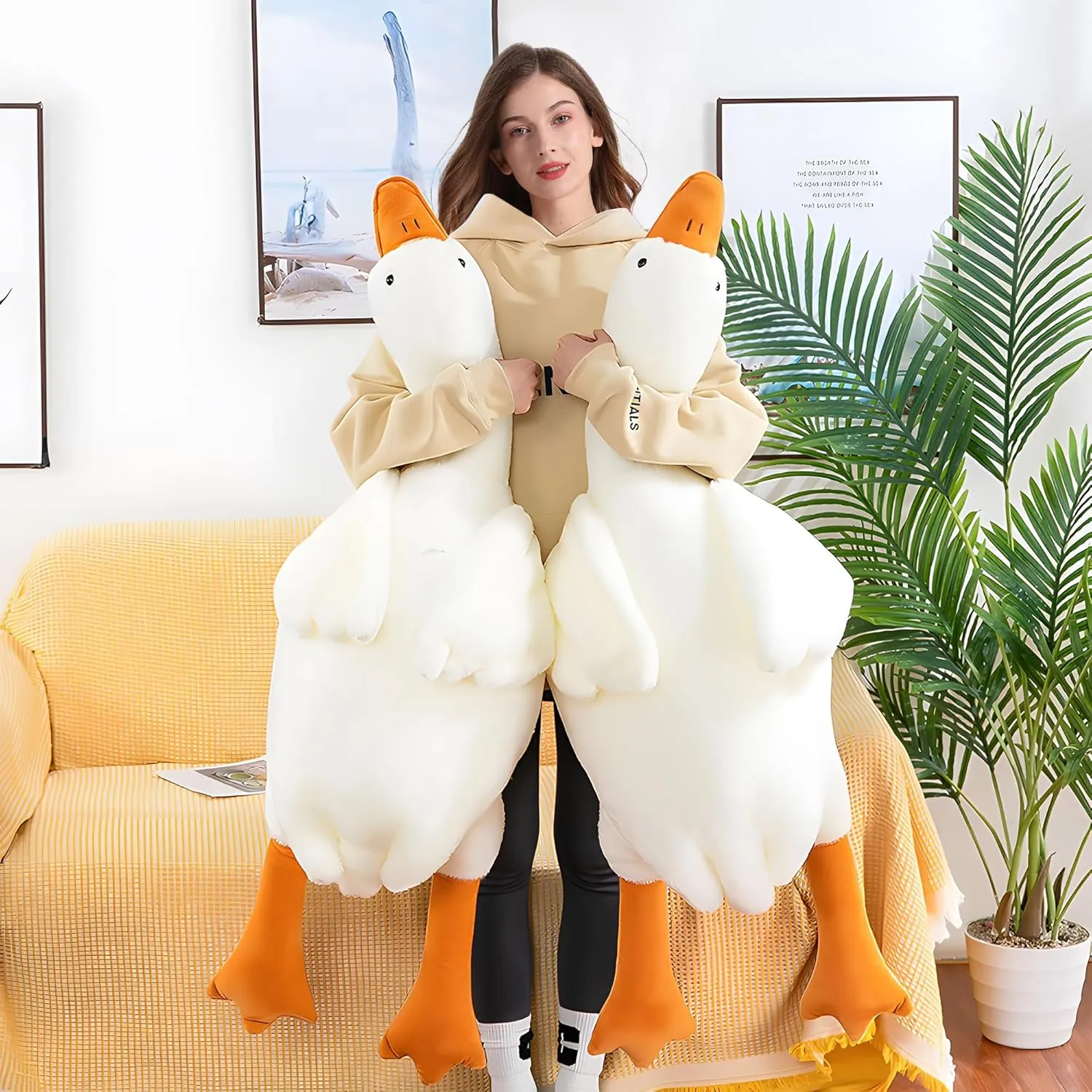 Heionia Giant Goose Stuffed Animal Soft Goose Plush Pillow Cute Duck Plush Toy Swan Plushie Sleeping Hugging Pillows（35.4inch/90cm）