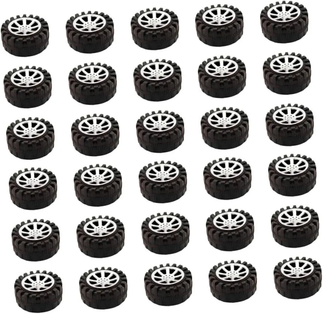 Hemoton 90pcs Plastic Toy Car Wheels Accessories for Handmade Crafts Compatible Shafts Black Round Wheels for Model Cars and Creative Projects