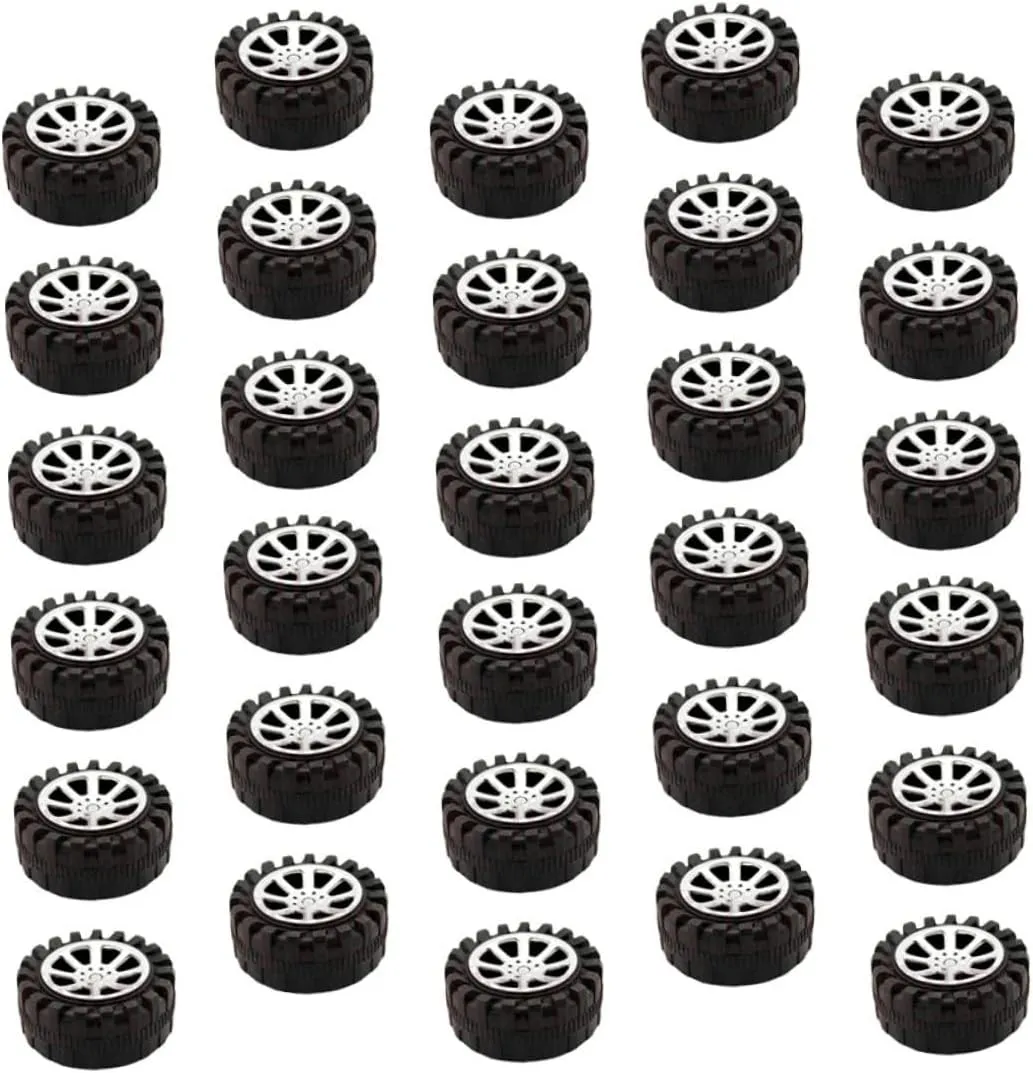 Hemoton 90pcs Plastic Toy Car Wheels Accessories for Handmade Crafts Compatible Shafts Black Round Wheels for Model Cars and Creative Projects