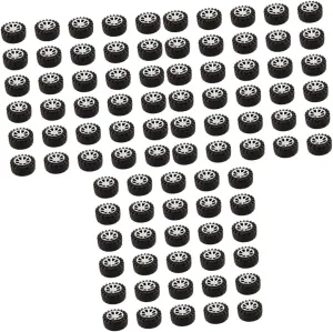Hemoton 90pcs Plastic Toy Car Wheels Accessories for Handmade Crafts Compatible Shafts Black Round Wheels for Model Cars and Creative Projects
