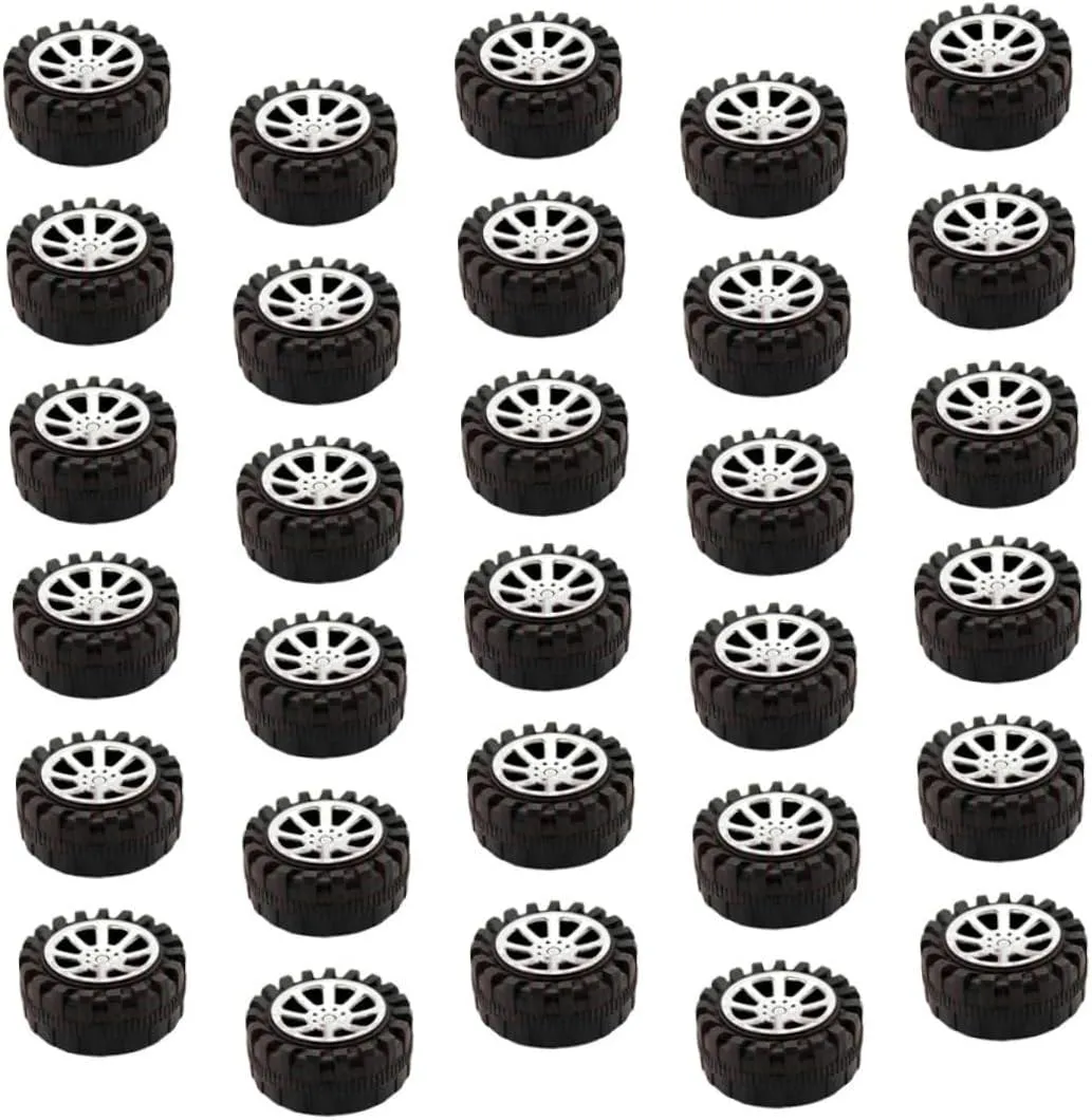 Hemoton 90pcs Plastic Toy Car Wheels Accessories for Handmade Crafts Compatible Shafts Black Round Wheels for Model Cars and Creative Projects