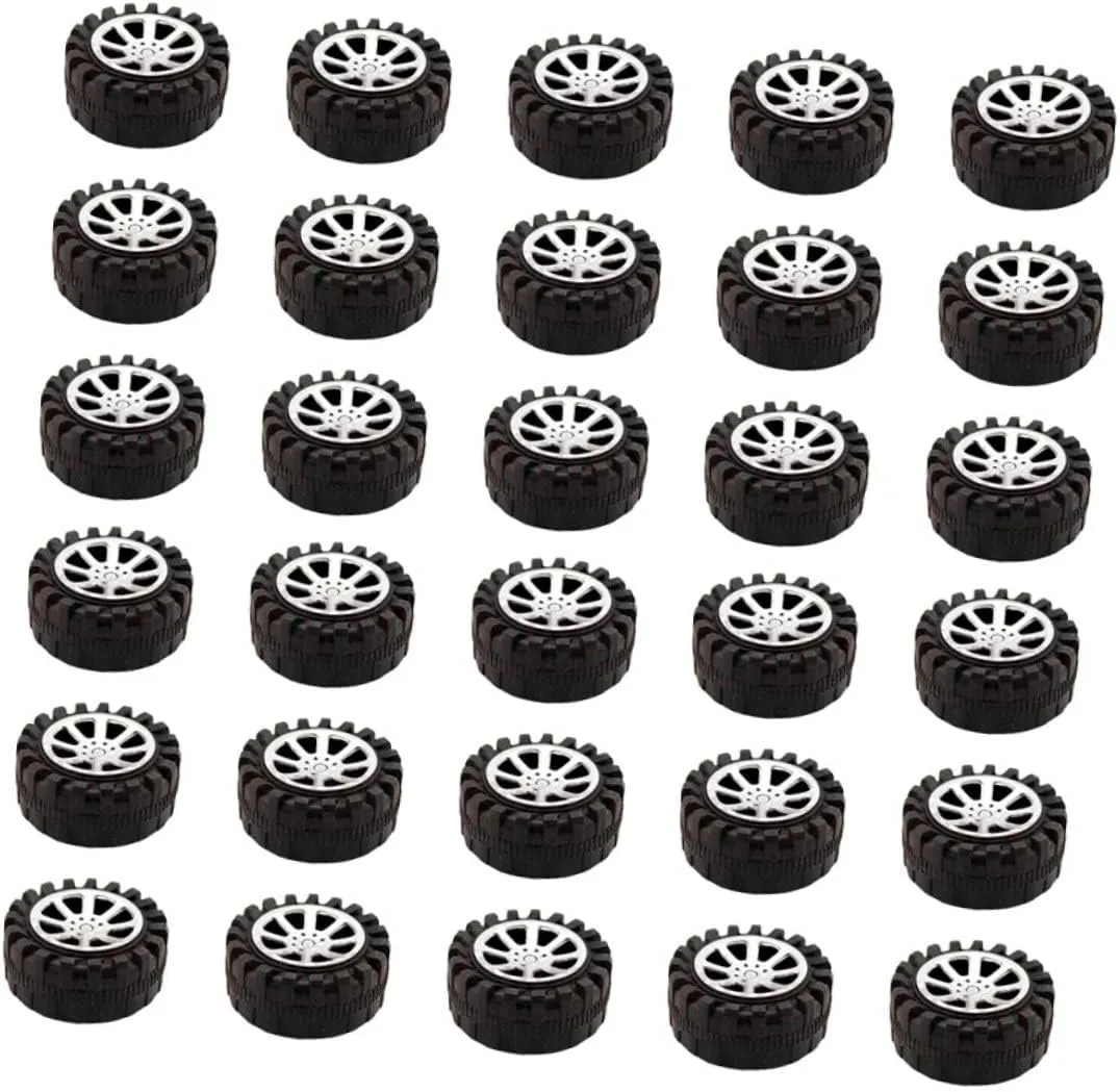 Hemoton 90pcs Plastic Toy Car Wheels Accessories for Handmade Crafts Compatible Shafts Black Round Wheels for Model Cars and Creative Projects