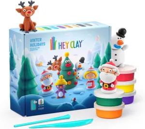 Hey Clay Winter Holidays - Colorful Modeling Air Dry Clay for Kids - Air Dry Clay Kit 15 Cans with Fun Interactive App