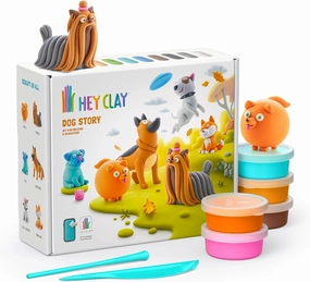 Hey Clay Dog Story 15 cans - Colorful Modeling Air Dry Clay for Kids - Air Dry Clay Kit 15 Cans with Fun Interactive App