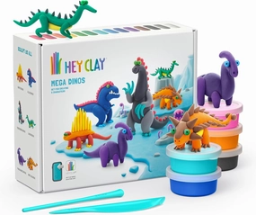 Hey Clay Mega Dinos Set - Colorful Modeling Air Dry Clay for Kids - Air Dry Clay Kit 15 Cans with Fun Interactive App