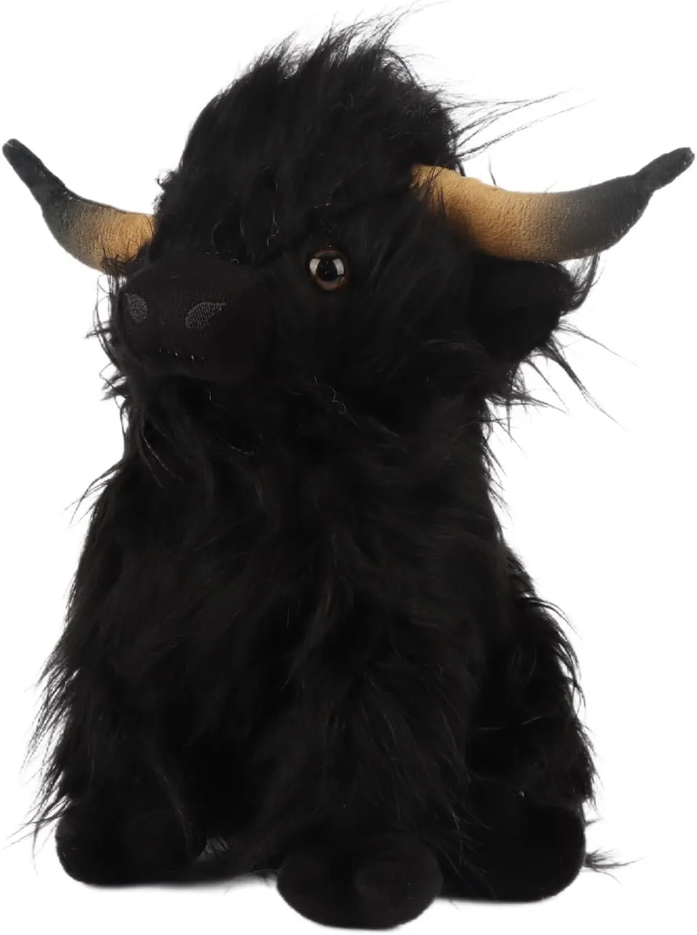 Highland Cow Plush Toy 9", Realistic Black Fluffy Yak Stuffed Animal, Soft Long-Haired Plushie for Kids and Collectors