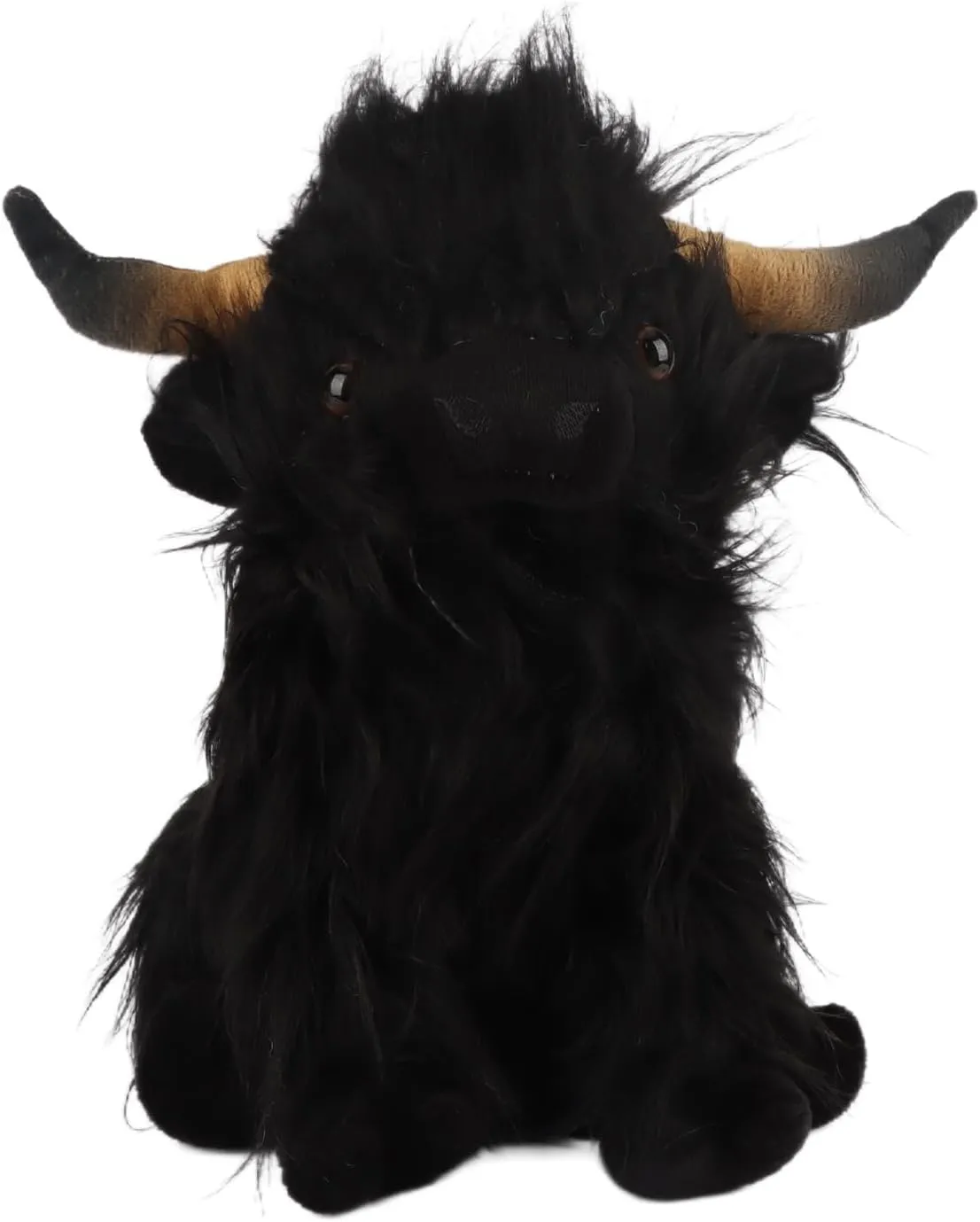 Highland Cow Plush Toy 9", Realistic Black Fluffy Yak Stuffed Animal, Soft Long-Haired Plushie for Kids and Collectors