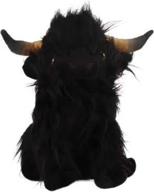 Highland Cow Plush Toy 9", Realistic Black Fluffy Yak Stuffed Animal, Soft Long-Haired Plushie for Kids and Collectors