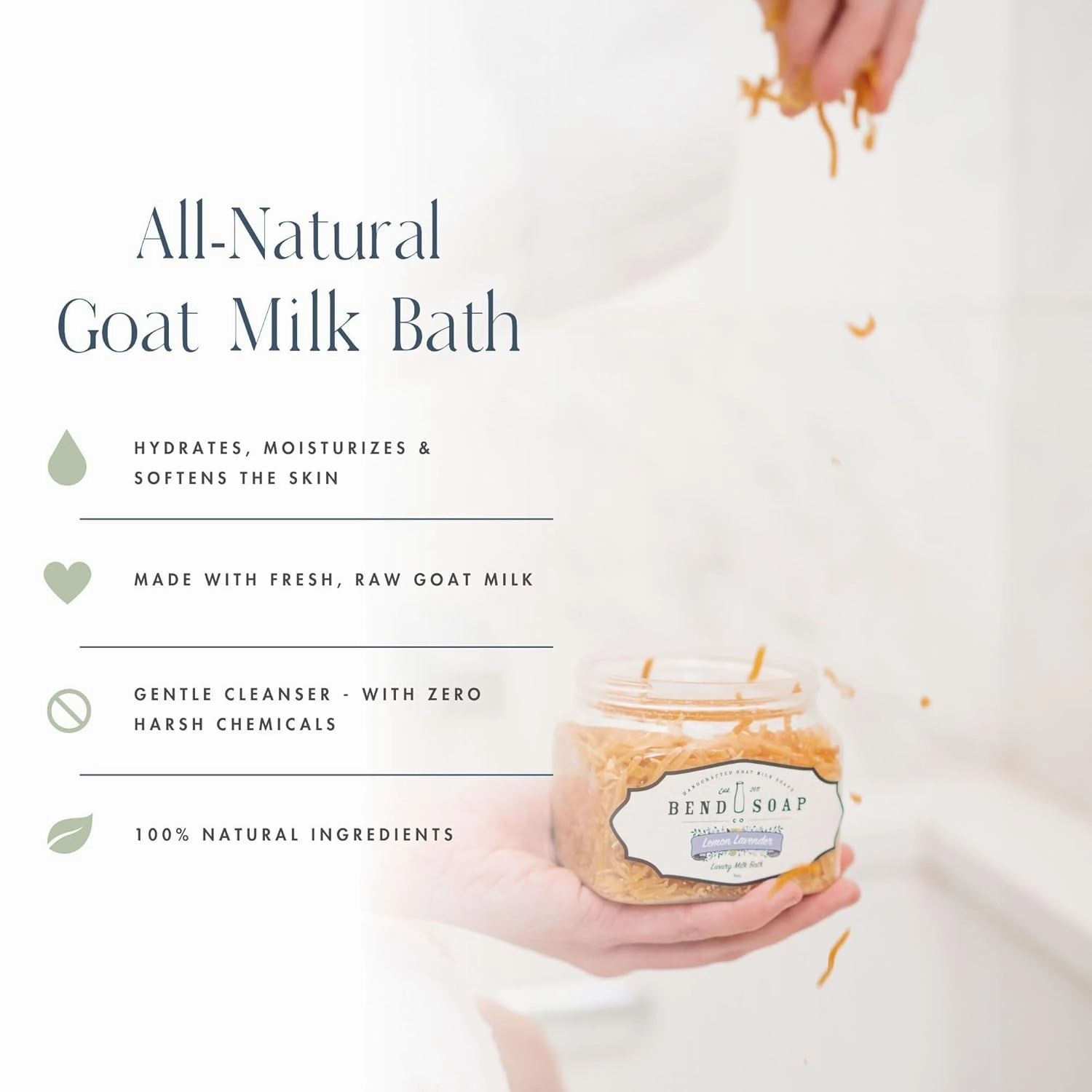 HInt of Lavender Milk Bath, 100% Natural Ingredients, Bubble Bath, Gentle Cleanser, Hydrates Moisturize and Softens The Skin, Handcrafted Goat Milk Soap, Essential Oil, 2 lbs - Bend Soap Company