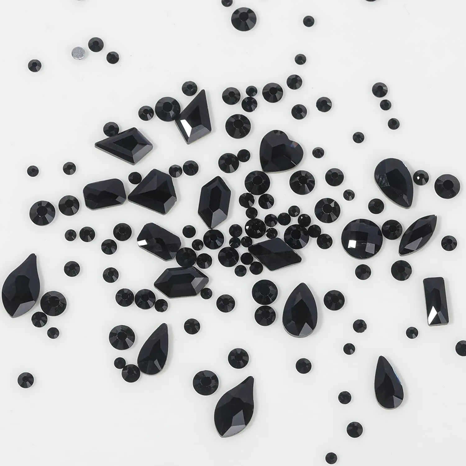 HNUIX Nail Rhinestones - 4550pcs Crystals Black, Multiple Shape Gems, Flatback Rhinestones, with Kit and Glue Gel, for Nail Art