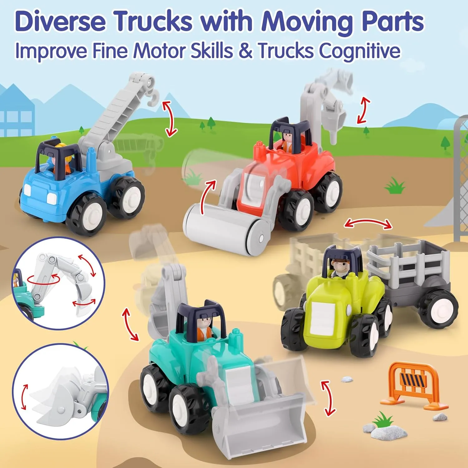 HOLA Toys for 1 2 Year Old Boy Toys Birthday Gift - 4 PCS Toy Cars 4WD Friction Power Truck, Toddler Toys 1-2, Baby Boy Cars for Toddlers 1-3 Easter Stocking Stuffers