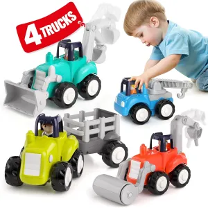 HOLA Toys for 1 2 Year Old Boy Toys Birthday Gift - 4 PCS Toy Cars 4WD Friction Power Truck, Toddler Toys 1-2, Baby Boy Cars for Toddlers 1-3 Easter Stocking Stuffers