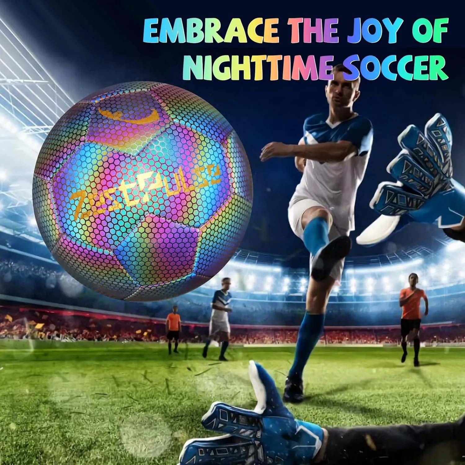Holographic Reflective Soccer Ball Size 3, 4 & 5 for Kids & Adults, High Visibility for Night Games and Training, Ideal Gift for Boys Girls 8-12
