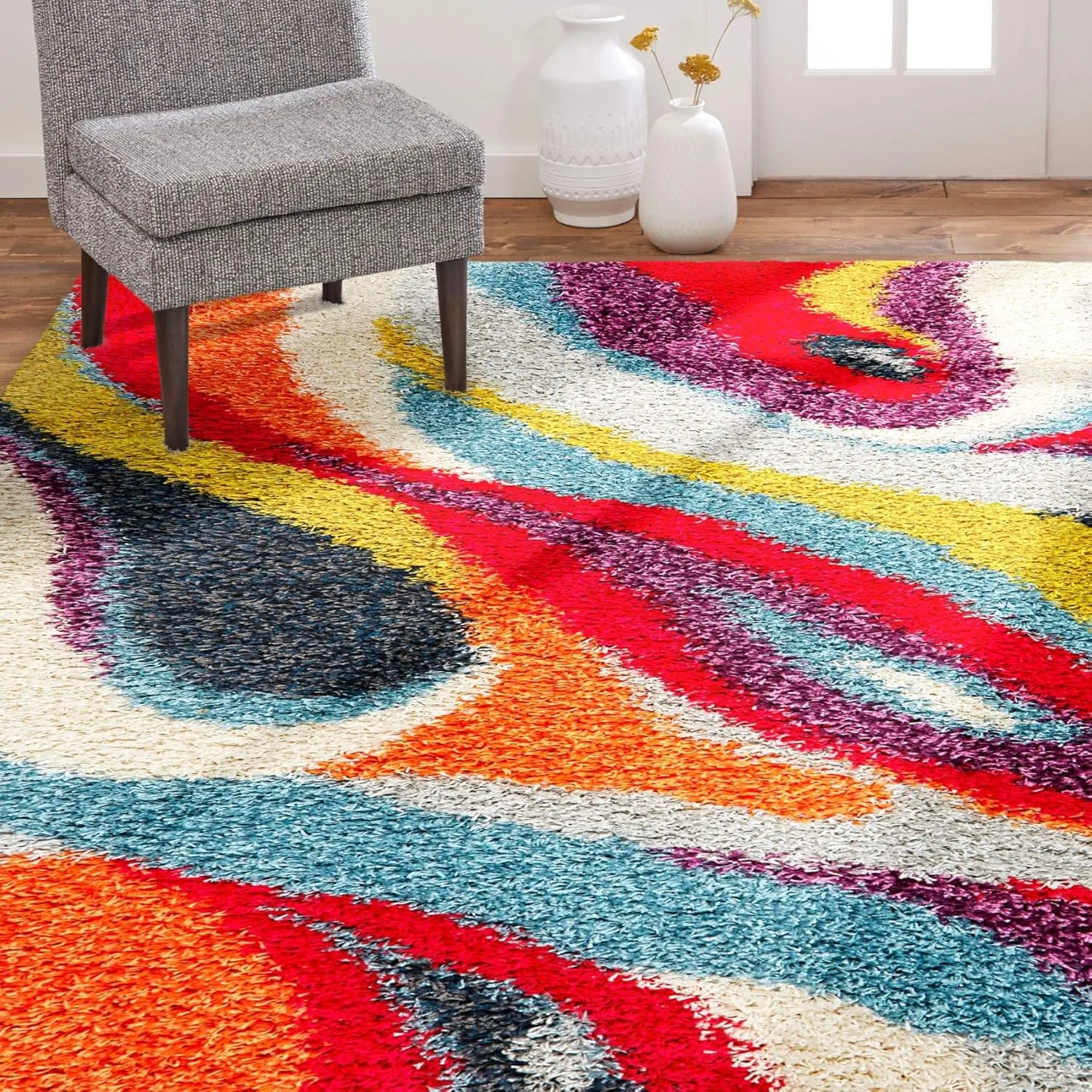 Home Dynamix Christian Siriano New York Montana Clay Abstract Shag Area Rug, 3'3"x4'6", Red/Blue