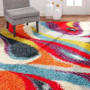 Home Dynamix Christian Siriano New York Montana Clay Abstract Shag Area Rug, 3'3"x4'6", Red/Blue