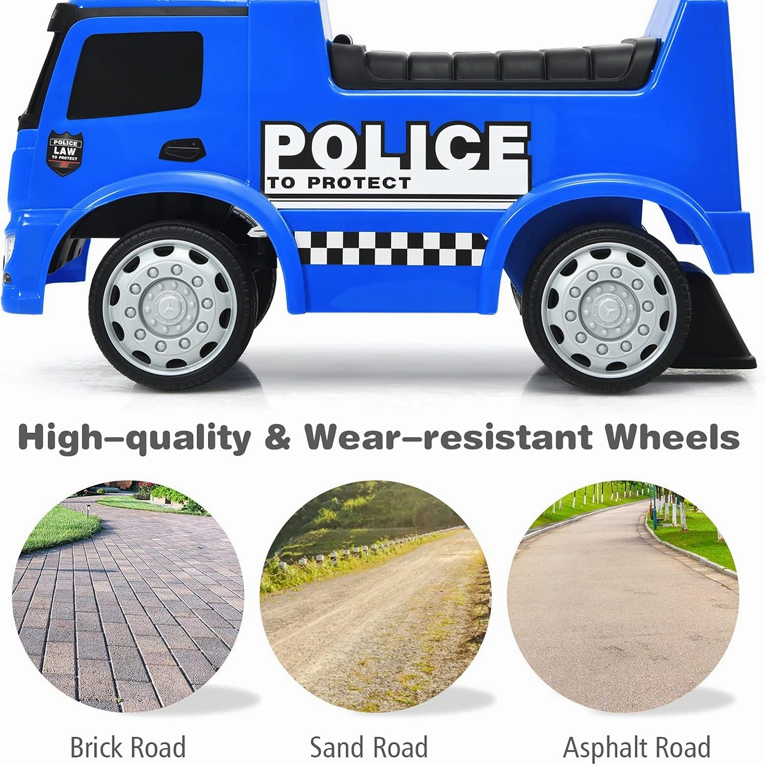 HONEY JOY Ride On Push Car, Licensed Mercedes Benz Push Cars for Toddlers w/Horn, Music, Lights, Under Seat Storage, Foot-to-Floor Ride On Fire Truck Toy for Kids Boys Girls 1-3, Blue