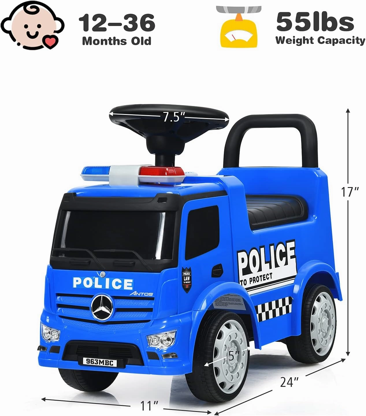 HONEY JOY Ride On Push Car, Licensed Mercedes Benz Push Cars for Toddlers w/Horn, Music, Lights, Under Seat Storage, Foot-to-Floor Ride On Fire Truck Toy for Kids Boys Girls 1-3, Blue