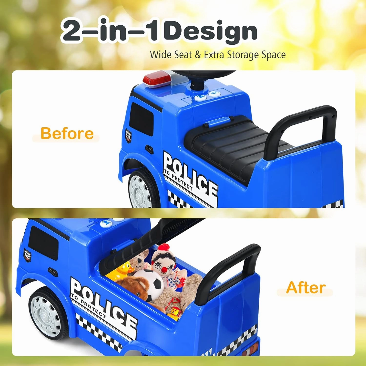 HONEY JOY Ride On Push Car, Licensed Mercedes Benz Push Cars for Toddlers w/Horn, Music, Lights, Under Seat Storage, Foot-to-Floor Ride On Fire Truck Toy for Kids Boys Girls 1-3, Blue