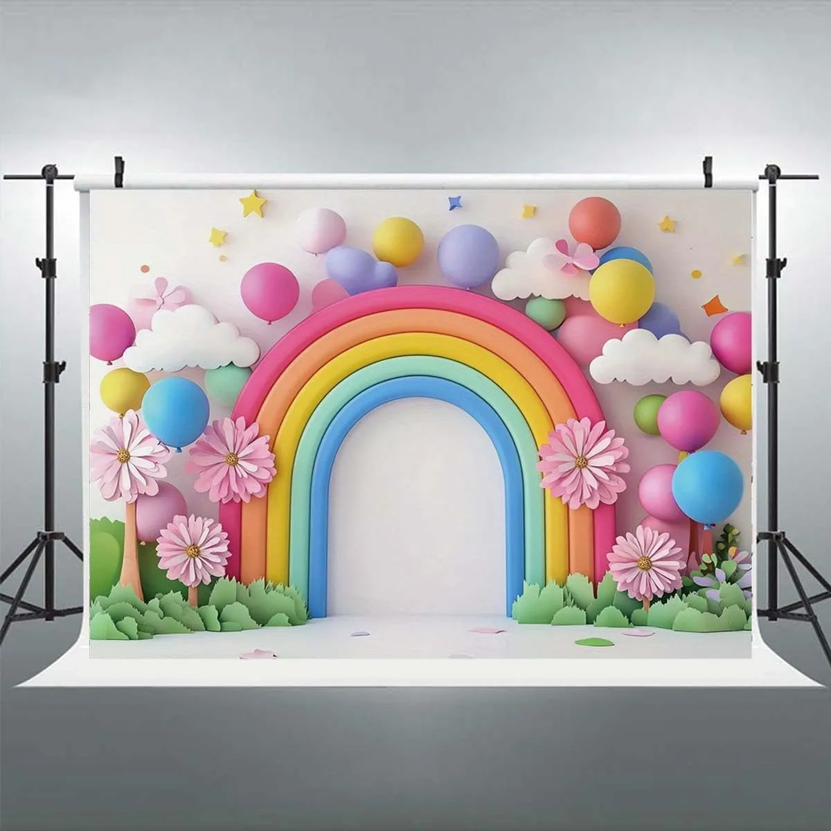 Hot Air Balloon Cloud Star Bear Travel Birthday Backdrop Bear Newbown 1st Birthday Cake Backdrop Blue Wall Cloud Star Baby Shower Decoration Backdrop (Pink, 7x5feet)