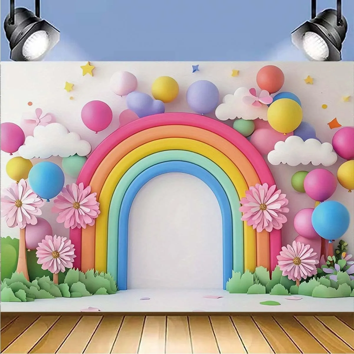 Hot Air Balloon Cloud Star Bear Travel Birthday Backdrop Bear Newbown 1st Birthday Cake Backdrop Blue Wall Cloud Star Baby Shower Decoration Backdrop (Pink, 7x5feet)