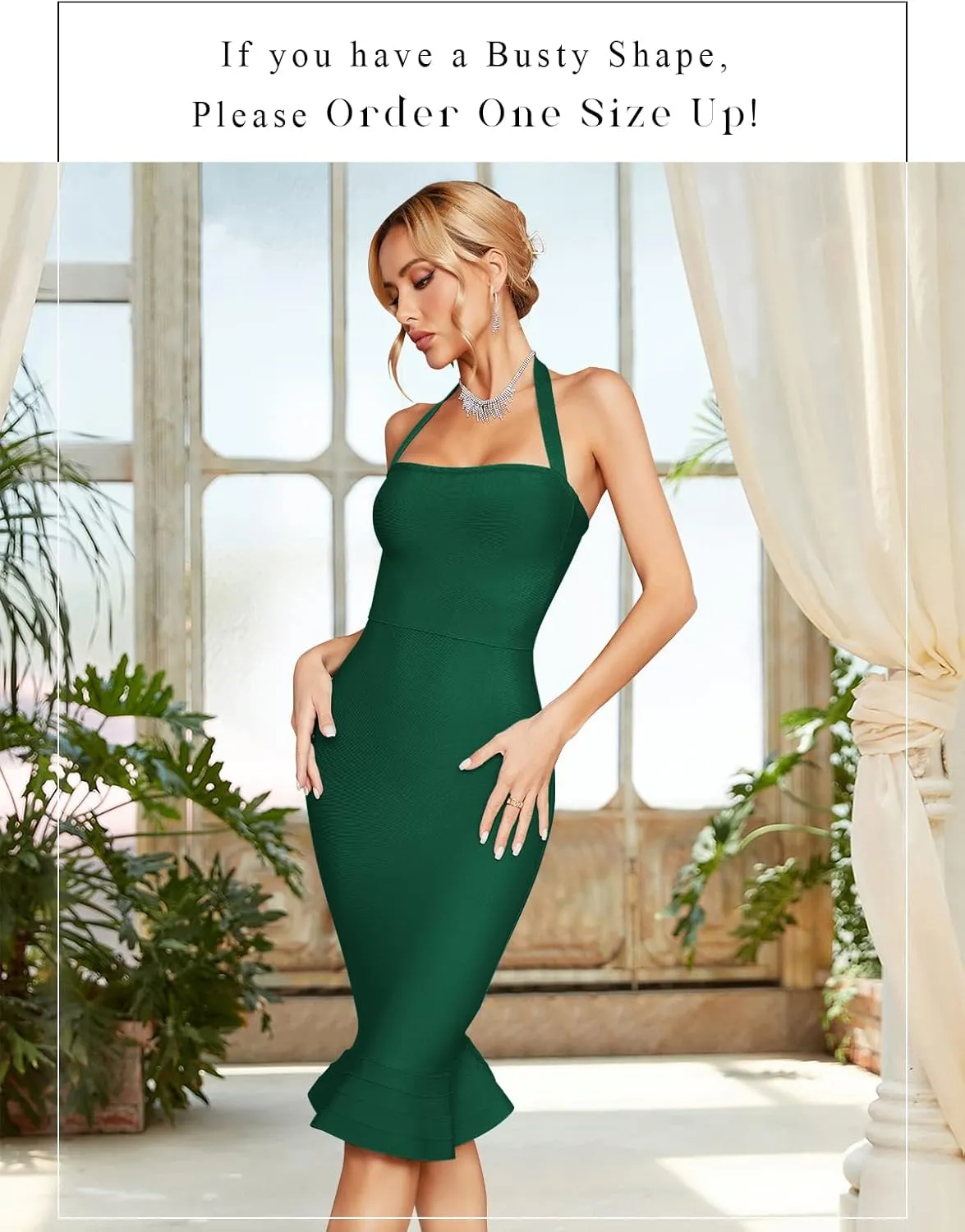 houstil Women's V Neck Halter Fishtail Bandage Bodycon Dress Party