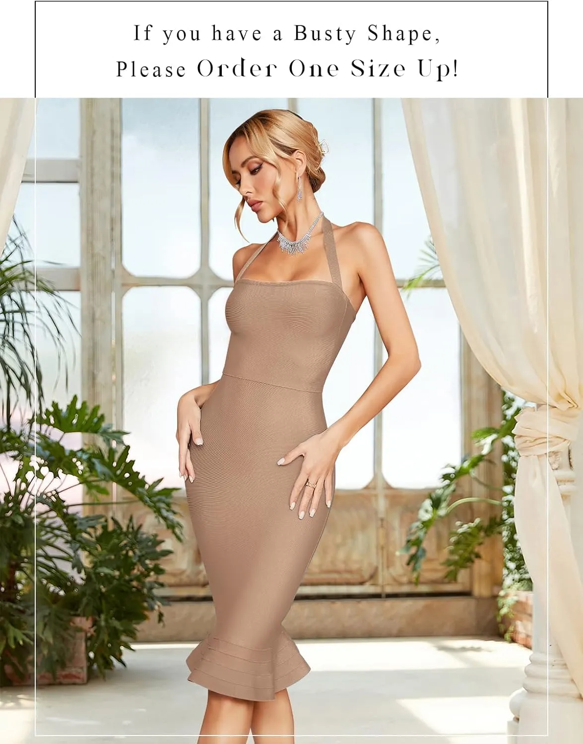 houstil Women's V Neck Halter Fishtail Bandage Bodycon Dress Party