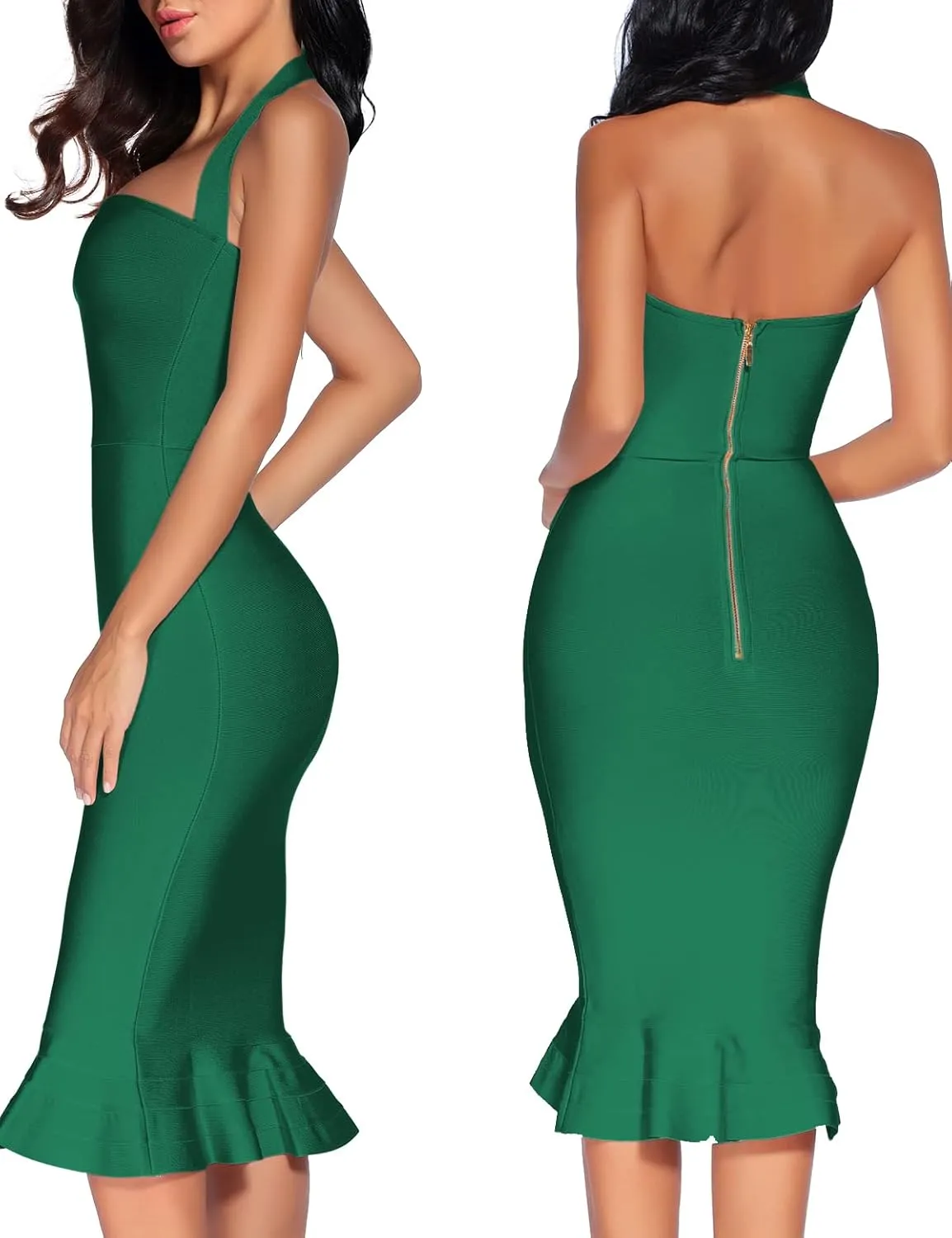 houstil Women's V Neck Halter Fishtail Bandage Bodycon Dress Party