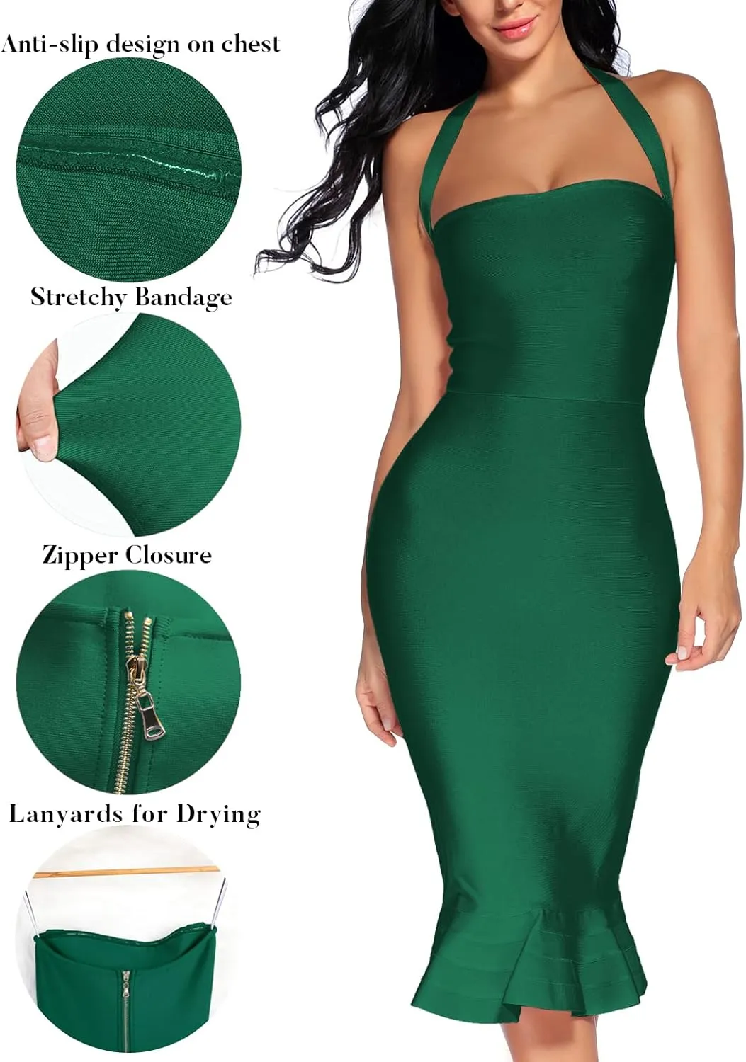 houstil Women's V Neck Halter Fishtail Bandage Bodycon Dress Party