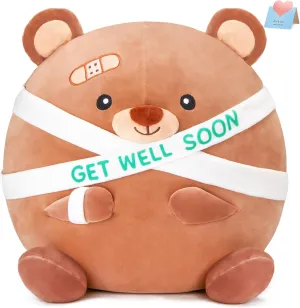 Houwsbaby 12" Brown Get Well Soon Teddy Bear Plush Pillow,Get Well Soon Bear Stuffed Animal, Broken Arm Bandage Bear Plush for Kids Boys Girls Adult After Surgery Presents