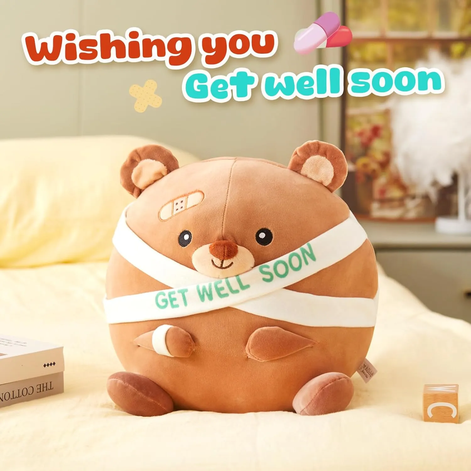 Houwsbaby 12" Brown Get Well Soon Teddy Bear Plush Pillow,Get Well Soon Bear Stuffed Animal, Broken Arm Bandage Bear Plush for Kids Boys Girls Adult After Surgery Presents